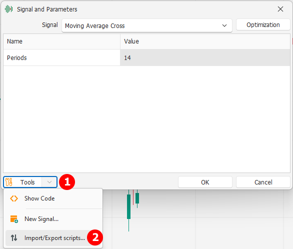 Start Import/Export from Signals selection Start Import/Export from Signals selection